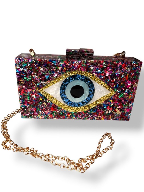 Handbags - Multicolor Acrylic Evil Eye Box Clutch Crossbody Bag